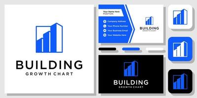 Building Chart Growth Graph Apartment Investment Success Logo Design with Business Card Template vector