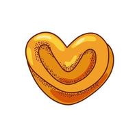 Cinnamon bun in the shape of a heart on a white background. Vector illustration.