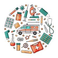 set of medical tools on a white background. Vector cartoon illustration.