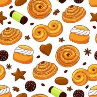 Swedish sweets seamless pattern for background, wrap, fabric, textile, wrap, surface, web and print design. Vector cartoon background.