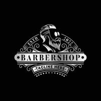 Barbershop vintage elegant silver logo template vector