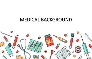 Medical template with medical equipment and medicines. Vector background.