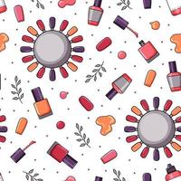 Nail art equipment seamless cartoon pattern. Vector background.