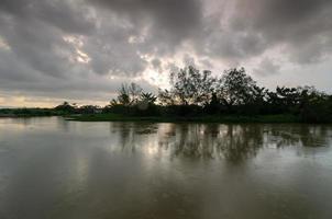 Reflection of mangrove trees at river photo