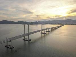 Aerial view sunset Penang Second Bridge. photo