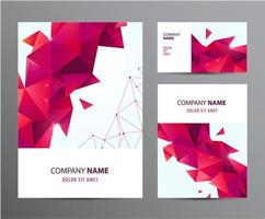 Vector set of brochure, business card, cover, flyer design with triangle origami 3d corporate business template. Layout with abstract low poly