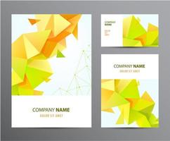 Vector set of brochure, business card, cover, flyer design with triangle origami 3d corporate business template. Layout with abstract low poly