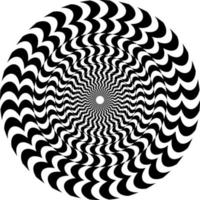 The optical illusion of volume. Round vector isolated black and white pattern on a white background. Circles of black and white alternating stripes, nested into each other.