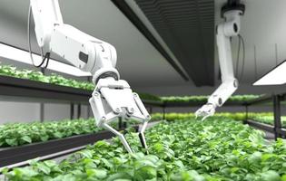 concepto de agricultores robóticos inteligentes, agricultores de robots, tecnología agrícola, automatización agrícola. foto