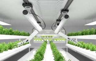 concepto de agricultores robóticos inteligentes, agricultores de robots, tecnología agrícola, automatización agrícola. foto