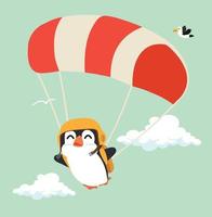 penguin with parachute on sky vector