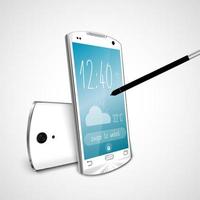 teléfono inteligente blanco con lápiz en la pantalla del teléfono móvil