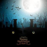 Halloween background with spooky graveyard. Vector illustration