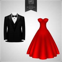 Black tuxedo and red bridal gown.Vector illustration vector
