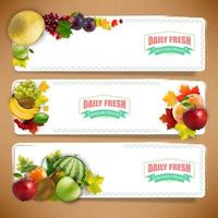 banners de frutas orgánicas con hojas de otoño.vector vector