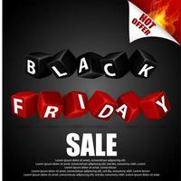 Black friday with red and black cubes on black background vector