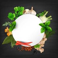 Herbs and spices round frame vector