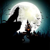 fondo de halloween con el lobo en luna llena vector