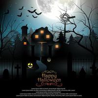 Halloween creepy forest at night with pumpkins on the full moon vector