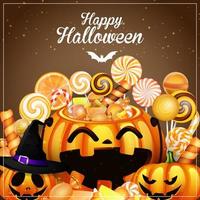 Halloween background with pumpkins and candies vector