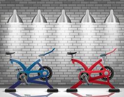 Exercise bike with light spotlight on brick wall texture background .Vector illustration vector