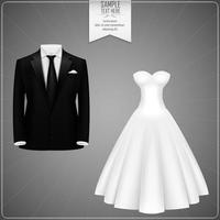 Black groom suits and white bridal gown vector