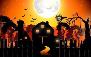 fondo de halloween con casa de campo de miedo en el bosque. ilustración vectorial vector