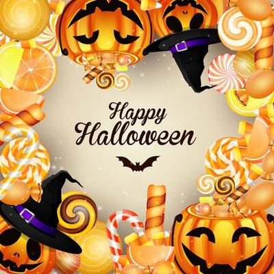 Halloween background with pumpkins and candies