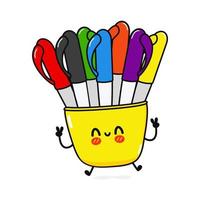 Cute funny multi-colored pens character. Vector hand drawn cartoon kawaii character illustration icon. Isolated on white background. Multi-colored pens character concept