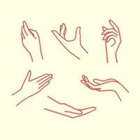 illustration of women's hands with various gestures for beauty, facial health, women's care etc vector