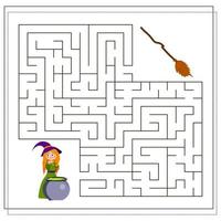 game for kids go through the maze, help the witch to get to the broom. a witch makes a potion vector