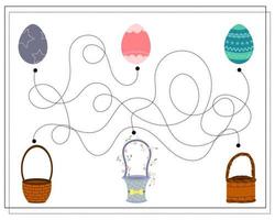 Children's logic game swipe through the dots, go through the maze. Easter eggs and baskets vector