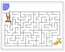 The game for children is a maze. help the monkey to get to the banana vector