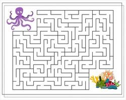 A maze game for kids. Guide the octopus through the maze to the corals. vector