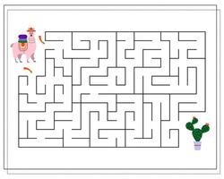 A logical game for children, help the llama to pass the maze and get to the cactus vector