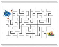 a maze game for kids. help the fish swim to the coral. cartoon fish angler. vector