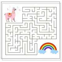 A logical game for children, help the llama to pass the maze and get to the rainbow vector