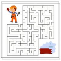 A puzzle game for children, go through the maze, the builder builds a wall vector