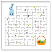 Puzzle game maze for kids, Easter eggs. Guide the Easter Bunny through the maze to the basket of Easter eggs vector