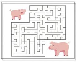 A puzzle game for children, go through the maze. Help me walk through the maze to my mom. Farm animals are a pig and a piglet. vector