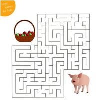 un juego para niños, un laberinto. ayudar al cerdo a llegar a la cesta de manzanas vector