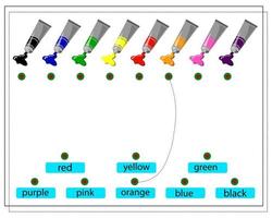 A game for kids, learning colors. Tubes of paint pick the right color. vector