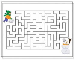 A maze game for kids, help the child to go through the maze and make a snowman vector