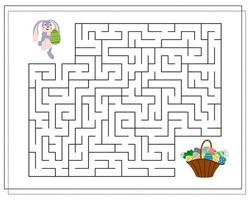 El juego de lógica infantil atraviesa el laberinto. ayuda a la liebre a encontrar el camino a la canasta con huevos de pascua vector