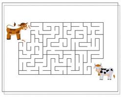 Children's logic game go through the maze. Guide the cows through the maze vector