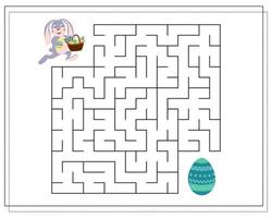 El juego de lógica infantil atraviesa el laberinto. ayuda a encontrar el camino a la liebre con la canasta al huevo de pascua. vector