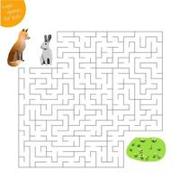 maze game for kids, help the hare escape from the fox and get to the clearing vector