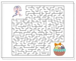 El juego de lógica infantil atraviesa el laberinto. ayuda a la liebre a encontrar el camino hacia el huevo de pascua. vector