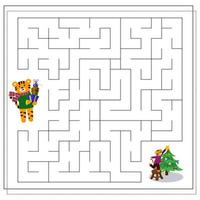 A logical game for children. Complete the maze. A tiger in the new year, a tiger at Christmas vector