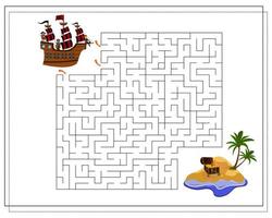 un juego para niños atraviesa un laberinto, un barco pirata, una isla vector